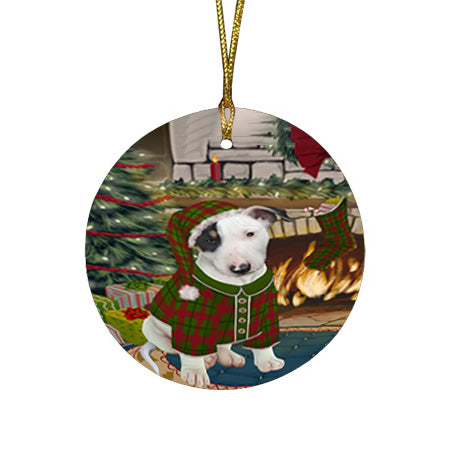 The Stocking was Hung Bull Terrier Dog Round Flat Christmas Ornament RFPOR55605