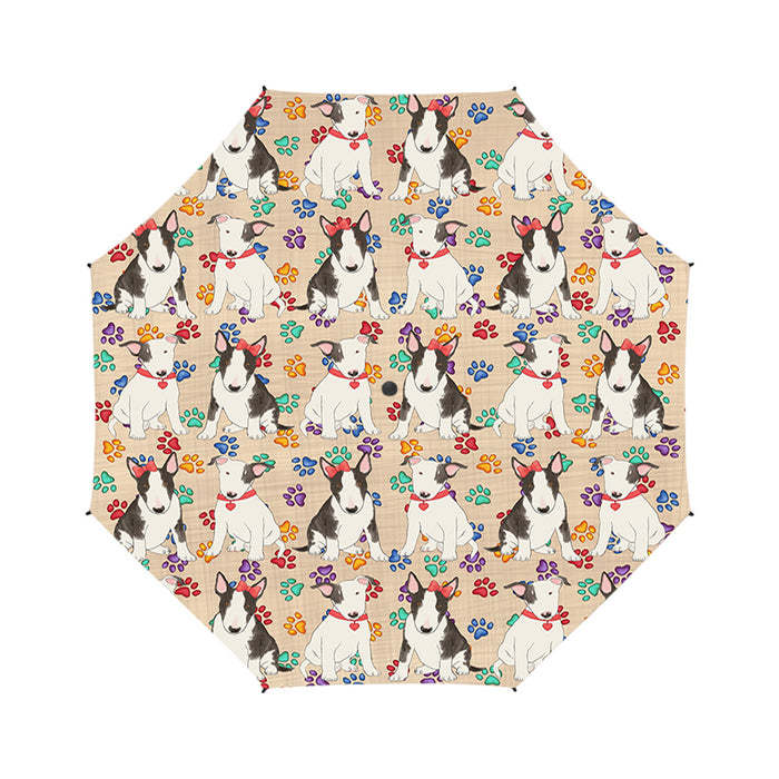 Rainbow Paw Print Bull Terrier Dogs Red Semi-Automatic Foldable Umbrella