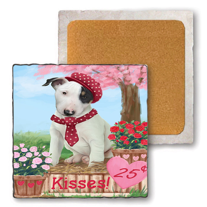Rosie 25 Cent Kisses Bull Terrier Dog Set of 4 Natural Stone Marble Tile Coasters MCST51419