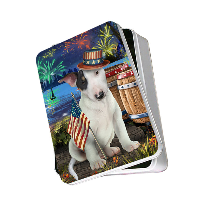 4th of July Independence Day Fireworks Bull Terrier Dog at the Lake Photo Storage Tin PITN51114