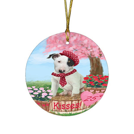 Rosie 25 Cent Kisses Bull Terrier Dog Round Flat Christmas Ornament RFPOR56775