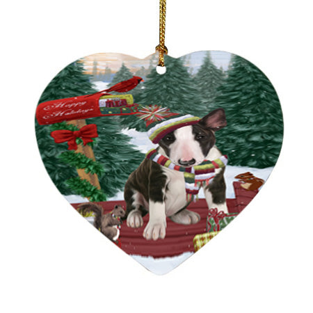 Merry Christmas Woodland Sled Bull Terrier Dog Heart Christmas Ornament HPOR55229