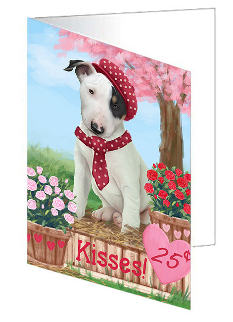 Rosie 25 Cent Kisses Bull Terrier Dog Handmade Artwork Assorted Pets Greeting Cards and Note Cards with Envelopes for All Occasions and Holiday Seasons GCD73772