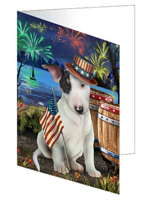 4th of July Independence Day Fireworks Bull Terrier Dog at the Lake Handmade Artwork Assorted Pets Greeting Cards and Note Cards with Envelopes for All Occasions and Holiday Seasons GCD57371