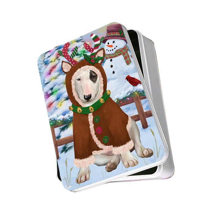 Christmas Gingerbread House Candyfest Bull Terrier Dog Photo Storage Tin PITN56137