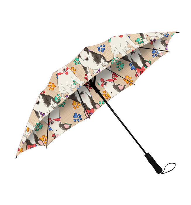 Rainbow Paw Print Bull Terrier Dogs Red Semi-Automatic Foldable Umbrella