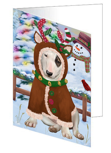 Christmas Gingerbread House Candyfest Bull Terrier Dog Handmade Artwork Assorted Pets Greeting Cards and Note Cards with Envelopes for All Occasions and Holiday Seasons GCD73169