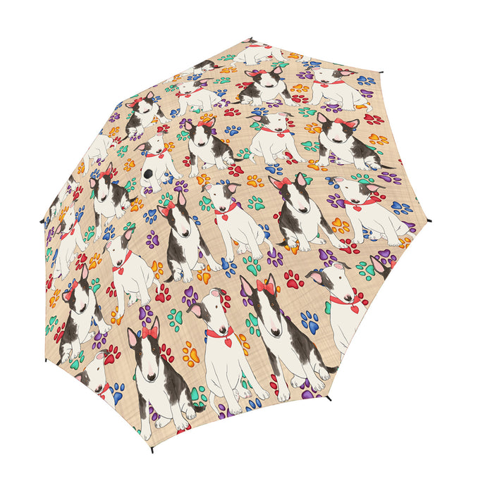 Rainbow Paw Print Bull Terrier Dogs Red Semi-Automatic Foldable Umbrella