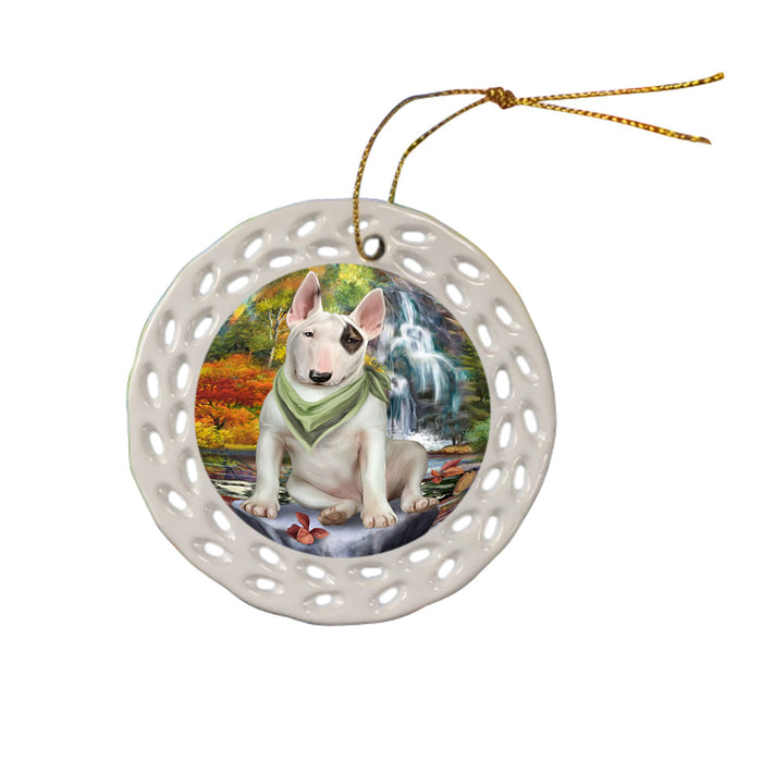 Scenic Waterfall Bull Terrier Dog Ceramic Doily Ornament DPOR51843