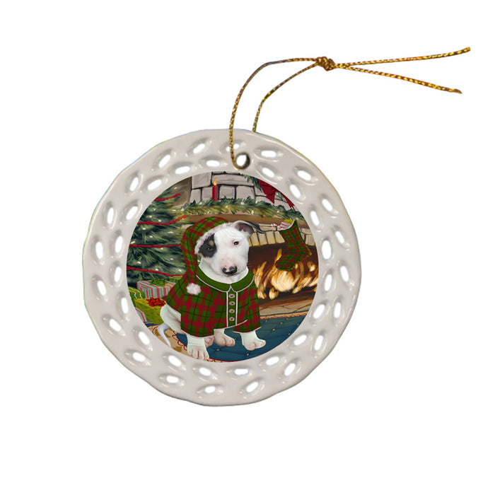 The Stocking was Hung Bull Terrier Dog Ceramic Doily Ornament DPOR55605