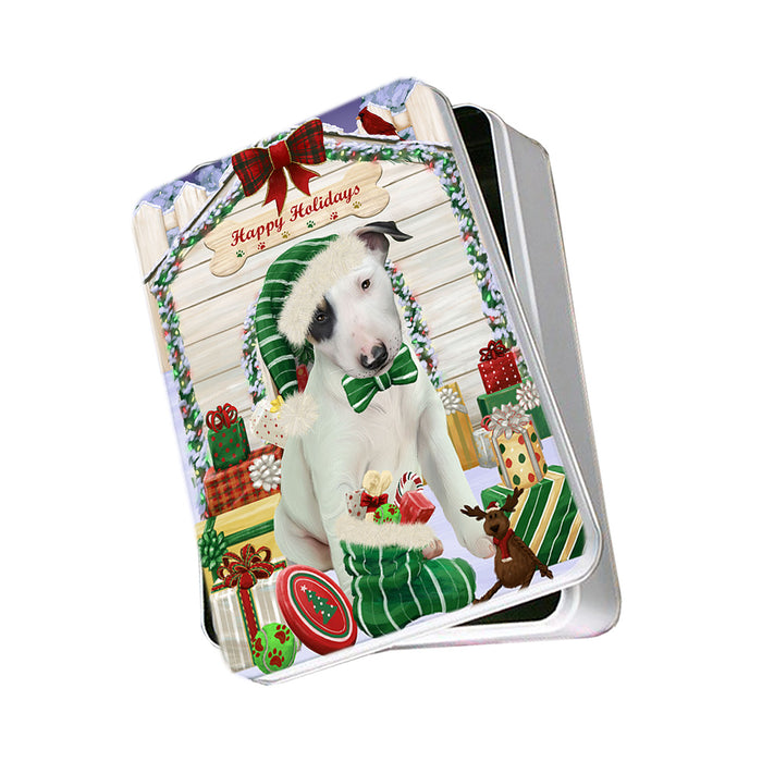 Happy Holidays Christmas Bull Terrier Dog House with Presents Photo Storage Tin PITN51365