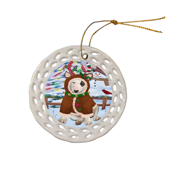 Christmas Gingerbread House Candyfest Bull Terrier Dog Ceramic Doily Ornament DPOR56574