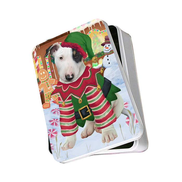 Christmas Gingerbread House Candyfest Bull Terrier Dog Photo Storage Tin PITN56138
