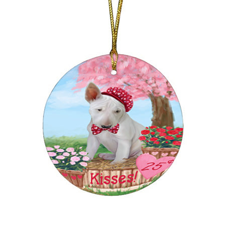 Rosie 25 Cent Kisses Bull Terrier Dog Round Flat Christmas Ornament RFPOR56776