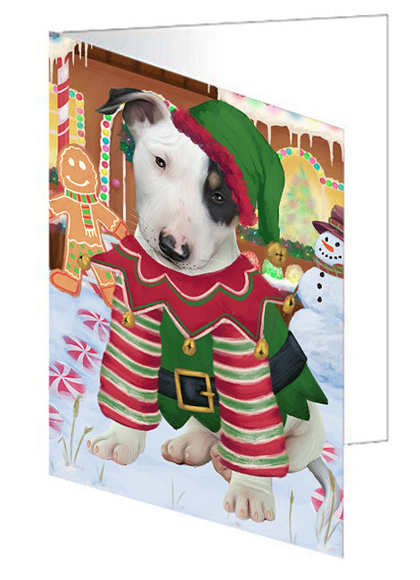 Christmas Gingerbread House Candyfest Bull Terrier Dog Handmade Artwork Assorted Pets Greeting Cards and Note Cards with Envelopes for All Occasions and Holiday Seasons GCD73172