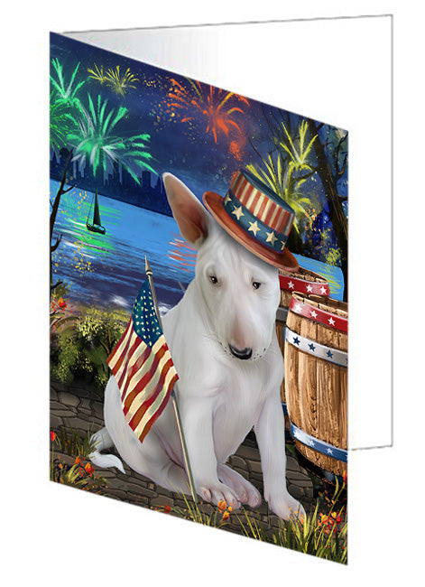 4th of July Independence Day Fireworks Bull Terrier Dog at the Lake Handmade Artwork Assorted Pets Greeting Cards and Note Cards with Envelopes for All Occasions and Holiday Seasons GCD57374