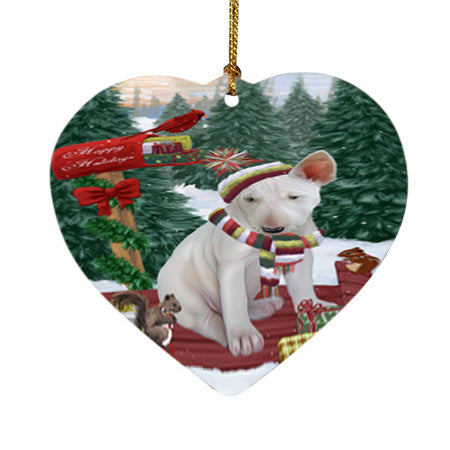 Merry Christmas Woodland Sled Bull Terrier Dog Heart Christmas Ornament HPOR55230