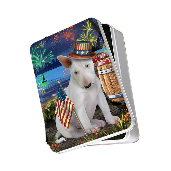 4th of July Independence Day Fireworks Bull Terrier Dog at the Lake Photo Storage Tin PITN51115