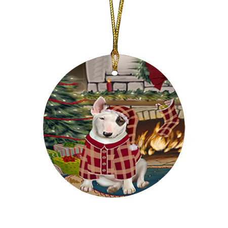 The Stocking was Hung Bull Terrier Dog Round Flat Christmas Ornament RFPOR55606
