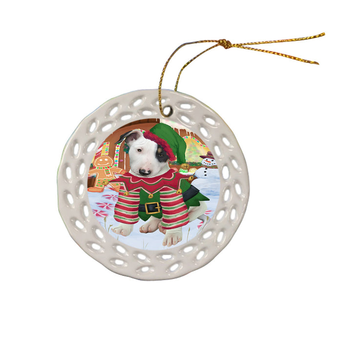 Christmas Gingerbread House Candyfest Bull Terrier Dog Ceramic Doily Ornament DPOR56575
