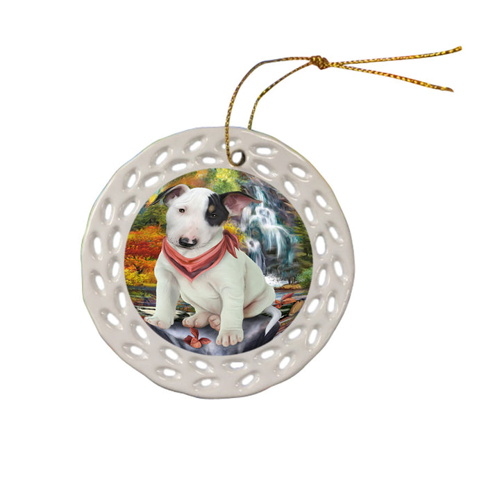 Scenic Waterfall Bull Terrier Dog Ceramic Doily Ornament DPOR51845