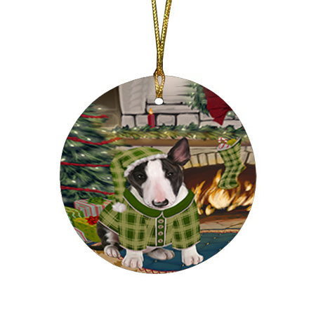 The Stocking was Hung Bull Terrier Dog Round Flat Christmas Ornament RFPOR55607