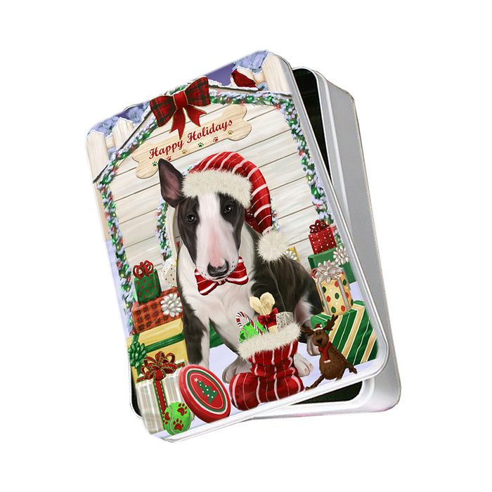 Happy Holidays Christmas Bull Terrier Dog House with Presents Photo Storage Tin PITN51367