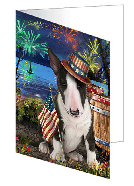 4th of July Independence Day Fireworks Bull Terrier Dog at the Lake Handmade Artwork Assorted Pets Greeting Cards and Note Cards with Envelopes for All Occasions and Holiday Seasons GCD57377