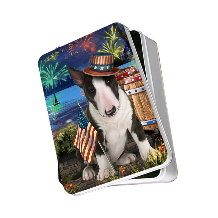 4th of July Independence Day Fireworks Bull Terrier Dog at the Lake Photo Storage Tin PITN51116