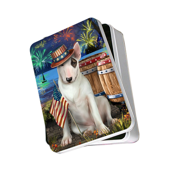 4th of July Independence Day Fireworks Bull Terrier Dog at the Lake Photo Storage Tin PITN51117