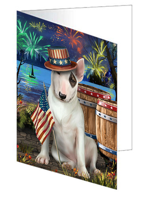 4th of July Independence Day Fireworks Bull Terrier Dog at the Lake Handmade Artwork Assorted Pets Greeting Cards and Note Cards with Envelopes for All Occasions and Holiday Seasons GCD57380