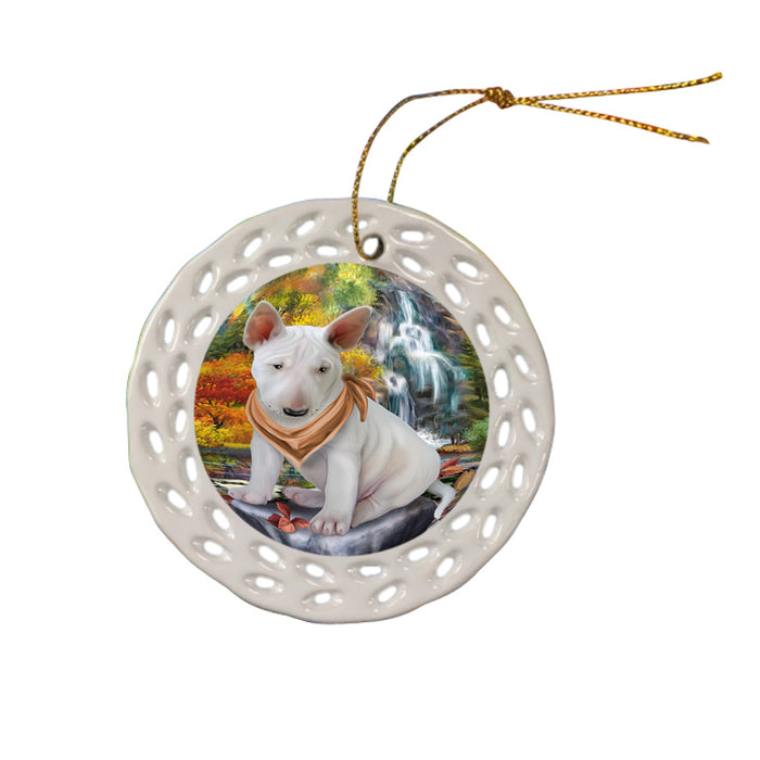 Scenic Waterfall Bull Terrier Dog Ceramic Doily Ornament DPOR51846