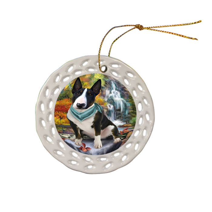 Scenic Waterfall Bull Terrier Dog Ceramic Doily Ornament DPOR51847