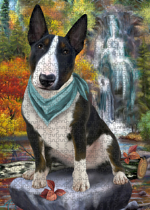Scenic Waterfall Bull Terrier Dog Puzzle with Photo Tin PUZL59628