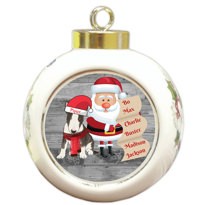 Custom Personalized Santa with Bull Terrier Dog Christmas Round Ball Ornament
