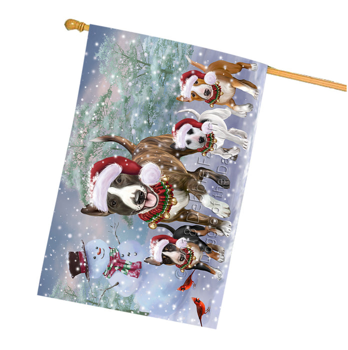 Christmas Running Family Bull Terrier Dogs House Flag FLG65151