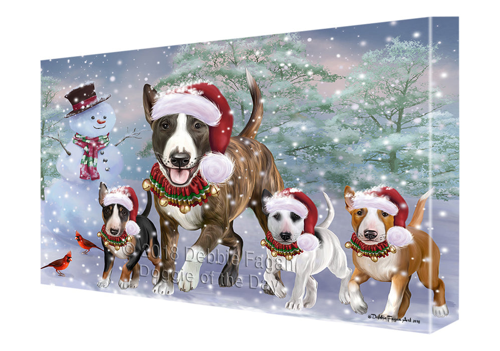 Christmas Running Family Bull Terrier Dogs Canvas Print Wall Art Décor CVS136583