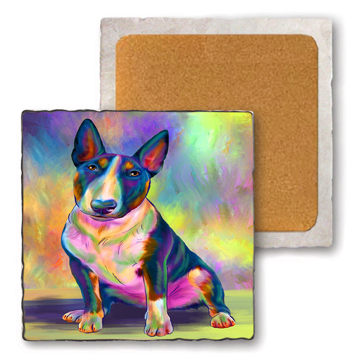 Paradise Wave Bull Terrier Dog Set of 4 Natural Stone Marble Tile Coasters MCST51697