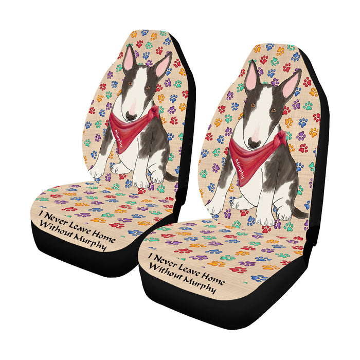 Personalized I Never Leave Home Paw Print Bull Terrier Dogs Pet Front Car Seat Cover (Set of 2)