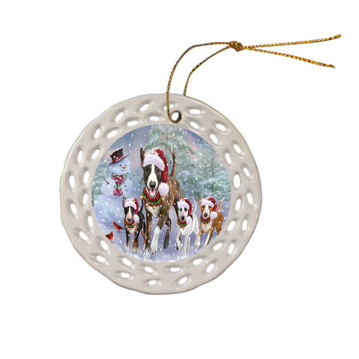 Christmas Running Family Bull Terrier Dogs Ceramic Doily Ornament DPOR57413