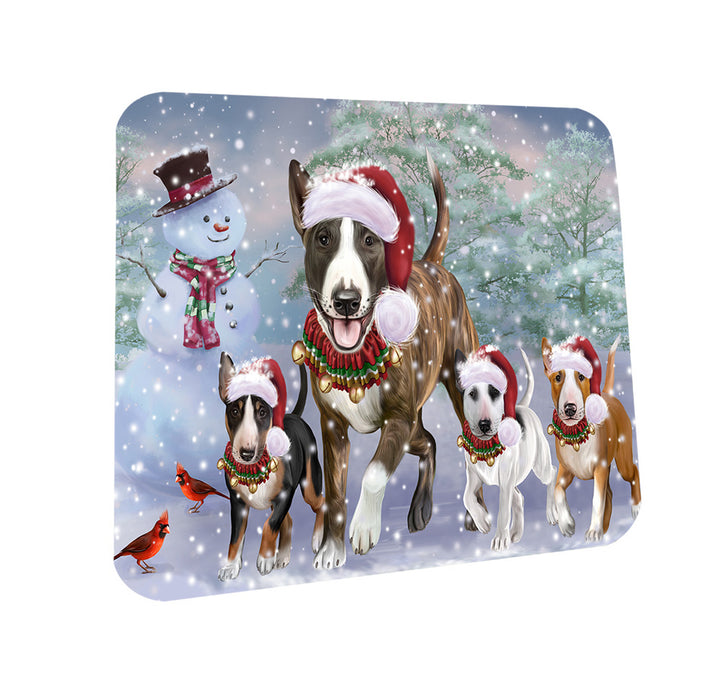 Christmas Running Family Bull Terrier Dogs Coasters Set of 4 CST57085