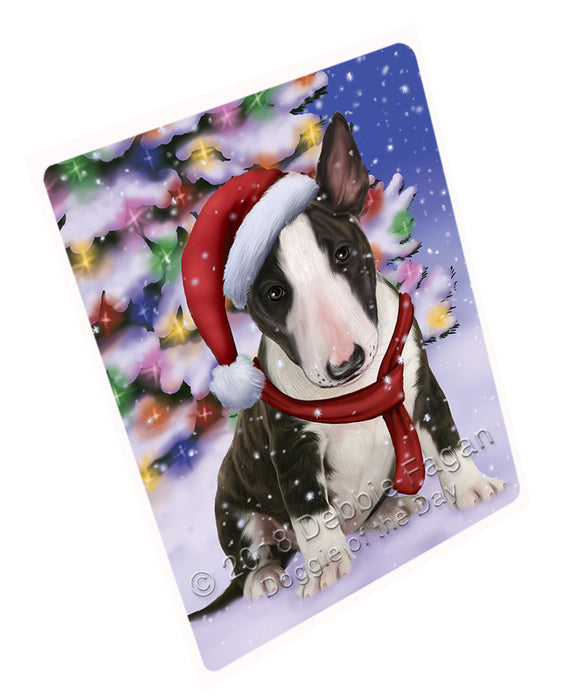Winterland Wonderland Bull Terrier Dog In Christmas Holiday Scenic Background  Large Refrigerator / Dishwasher Magnet RMAG81096