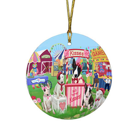Carnival Kissing Booth Bull Terriers Dog Round Flat Christmas Ornament RFPOR56636