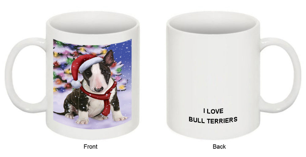 Winterland Wonderland Bull Terrier Dog In Christmas Holiday Scenic Background  Coffee Mug MUG48767