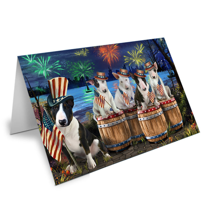 4th of July Independence Day Fireworks Bull Terriers at the Lake Handmade Artwork Assorted Pets Greeting Cards and Note Cards with Envelopes for All Occasions and Holiday Seasons GCD57089