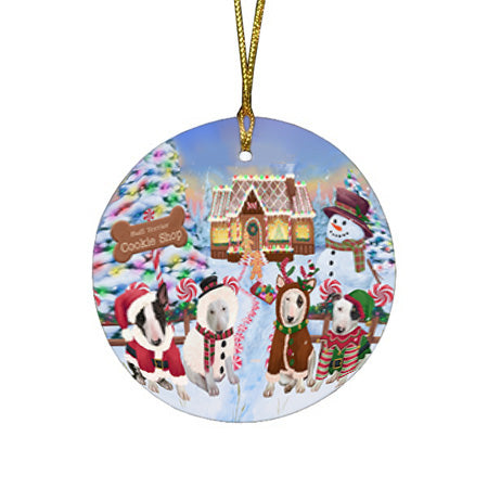 Holiday Gingerbread Cookie Shop Bull Terriers Dog Round Flat Christmas Ornament RFPOR56742