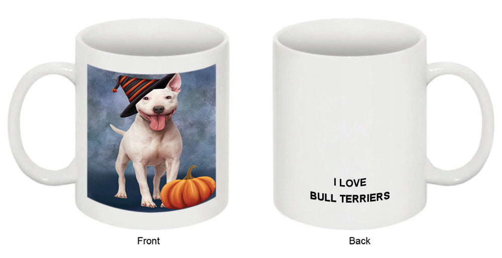Happy Halloween Bull Terrier Dog Wearing Witch Hat with Pumpkin Coffee Mug MUG50268