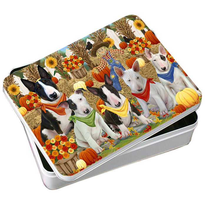 Fall Festive Gathering Bull Terriers Dog with Pumpkins Photo Storage Tin PITN50631