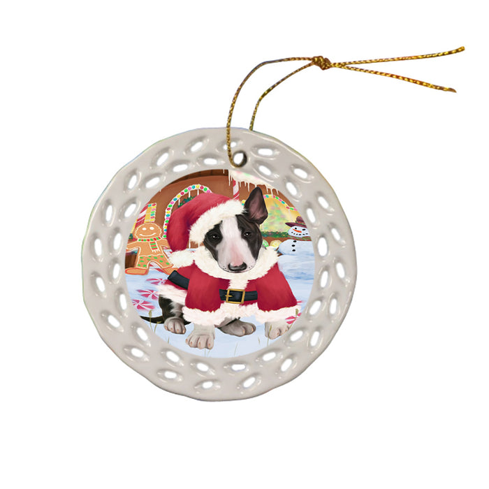 Christmas Gingerbread House Candyfest Bull Terrier Dog Ceramic Doily Ornament DPOR56645