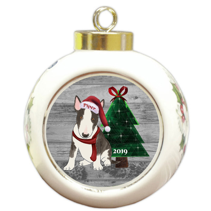 Custom Personalized Bull Terrier Dog Glassy Classy Christmas Round Ball Ornament